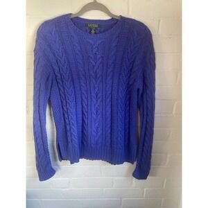 Lauren Ralph Lauren Women's Purple Cable Knit Crewneck Sweater Size Small